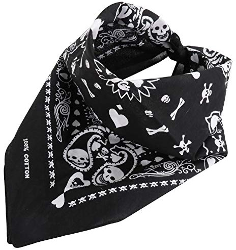 TRIXES Foulard de tête de carte à jouer bandana noir avec motif de crâne blanc double face - Adulte unisexe - Accessoires de costume d'Halloween