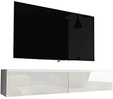 Selsey Fernsehschrank, Weiß Matt/Weiß Hochglanz, mit LED