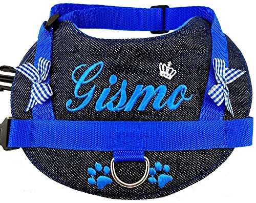 Hundegeschirr S M L XL XXL Brustgeschirr Name bestickt Jeans Blau