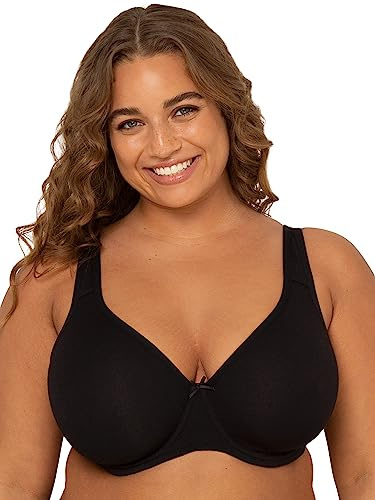 Fruit of the Loom Women's Fit for Me Collection: Plus-Size Unlined Underwire Bra-Cotton Comfort & Pinch-Free Straps, Black Hue, 46DD