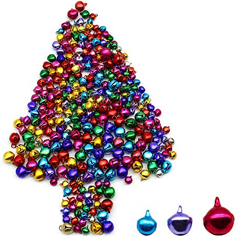 quiodok 500 Stück Glöckchen zum Basteln, 6/8/10 mm Jingle Bells mit Öse, Mini-Glöckchen Christbaumschmuck, Bunt, für Geschenkverpackung, Weihnachten Dekoration