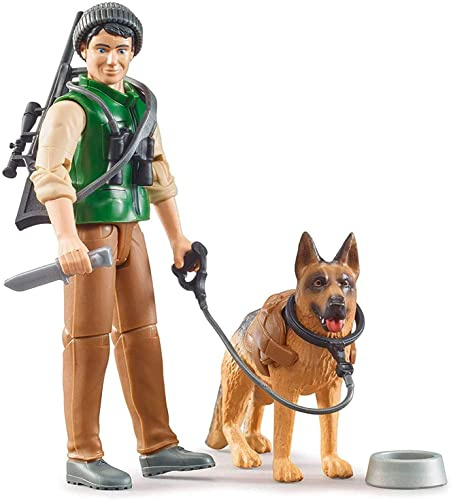bruder 62660 - bworld Garde forestier avec chien de berger, fusil, jumelles, couteau de chasse, figurine jouet, chien