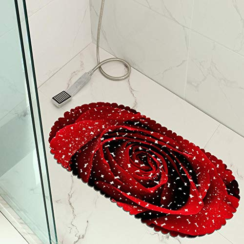 Jaeknxcg Badewanneneinlage rutschfest Badematten für Wanne Duschmatte mit Abflusslöchern Saugnäpfe Maschinenwaschbar 35X70CM Rose