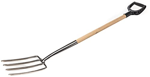 KOTARBAU® Fourche à foin en acier inoxydable avec 4 dents pour jardinage, fourchette à fumier