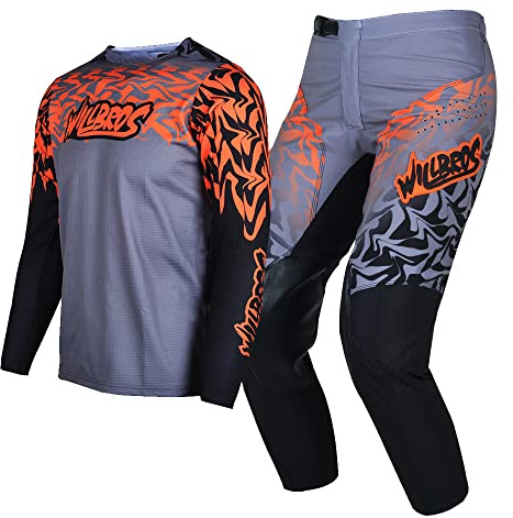 Willbros Youth Jersey Pant Combo Kids MX Motocross Gear Set Racewear Off-road MTB ATV Motorcycle Boys Girls Black Orange YXXL
