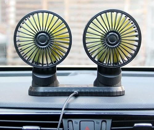 HITOPSELLER® F404 Doppio Ventilatore da Auto e Tavolo con Presa USB, con Adesivo, orientabile, a 3 velocità, Diametro 10 cm