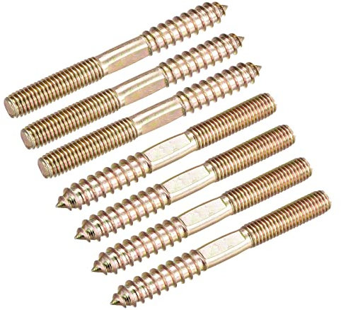 sourcing map M8x80mm Hanger Bolts, 7pcs Double Head Thread Dowel Screws for Wood Furniture