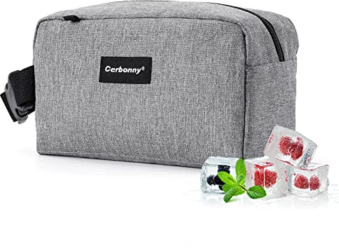 Cerbonny Small Lunch Bag, Small Cool Bag with Ice Packs, Grey | Insulated, perfect for office, school & travel. Great for yogurt, fruit snacks and drinks.