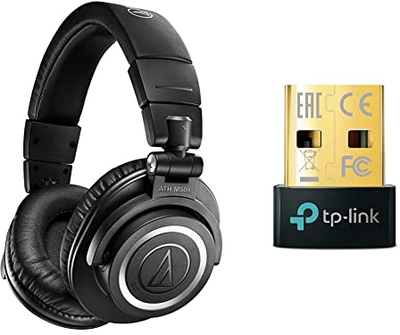Audio-Technica ATH-M50xBT2 Wireless Headphone - Black & TP-Link Nano USB Bluetooth 5.0 Adapter for Multiple Devices, Long Range Bluetooth Dongle/Receiver for Windows 11/10/8.1/8/7, Plug and Play