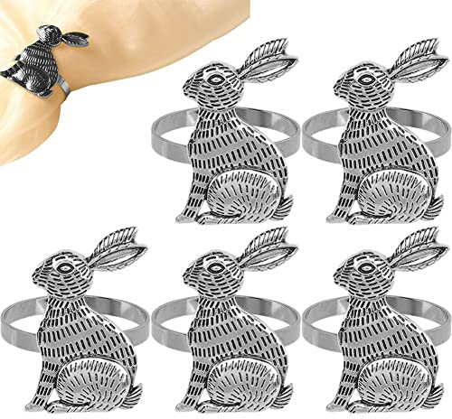 Stakee 6pcs Bunny Serviettenringe Oster Kaninchengewebeschnallen Metall -serviettenhalter Tischdekoration Für Die Osterpartyversorgung