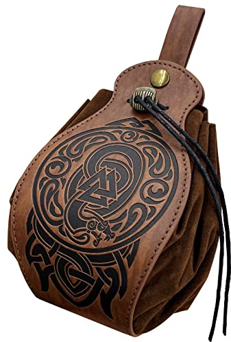 HiiFeuer Medeival fodral i konstläder, Portabel handväska med dragsko,Vintage Bälte Pouch Tärning Väska För LARP Ren Faire (Brun)