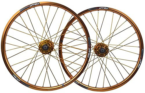 ZECHAO 20-Zoll-Fahrradrad 32H Fahrrad-Radsatz Doppelschicht-Legierungs-Felgen-Scheibenbremse Schnelle Freisetzung 7 8 9 10 Geschwindigkeit Wheelset (Color : Gold, Size : 20inch)