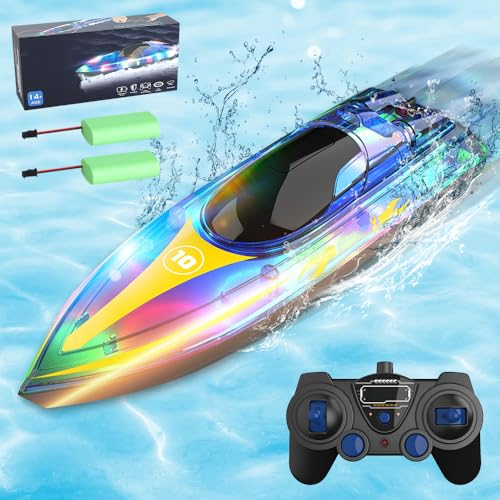 NAVESO Ferngesteuertes Boot, 2,4 GHz 15km/h Rennboot RC, Remote Control Speed Boat mit Led-Licht, High Speed RC Boats Toy, Rennboot Ferngesteuert für Erwaschene Kinder