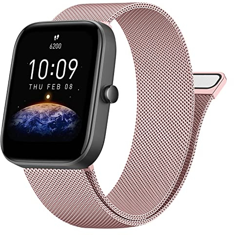 Vancle Bracelet de rechange 20 mm pour Amazfit Bip U Pro / 3 Pro / S / S Lite / U / Lite, pour homme et femme, en maille métallique en acier inoxydable, 20 mm (rose)