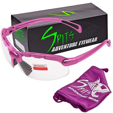Spits Eyewear Top Or Bottom Bifocal Safety Glasses (Frame Color: Pink, Magnifier: 3.50 Bottom Clear)