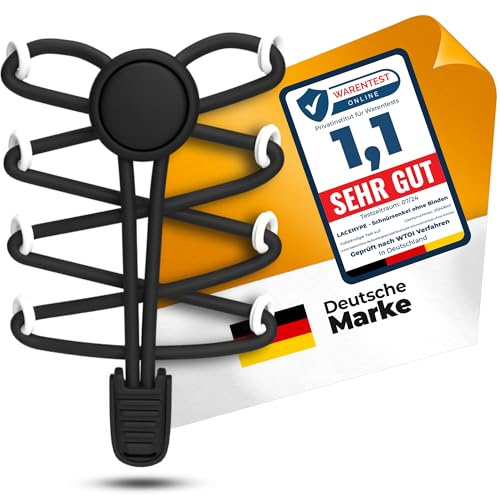 LaceHype - Schnürsenkel ohne binden Elastische mit Schnellschnürsystem aus Gummi, SK02 - Schuhbänder ohne binden - für Sneaker, Kinderschuhe, Laufschuhe (Schwarz, 1P)