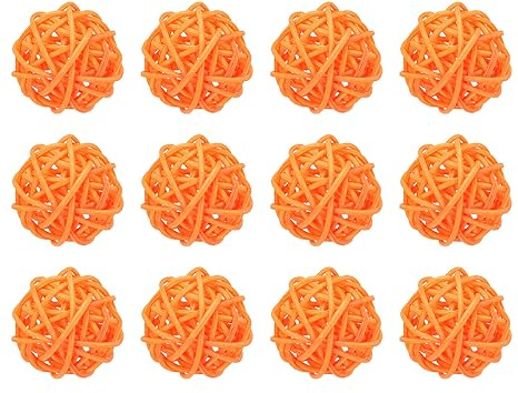 sourcing map 12 Stück Rattan Deko Dekokugel Rattankugeln, 4 cm Weidenrattanbälle Wellensittich Spielzeug Vogelspielzeug Dekobälle Wicker für Tischschalen Vasenfüller, Orange