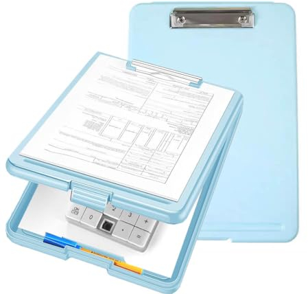 Schreibmappe A4, Klemmbrett A4 mit Aufbewahrung, mit Metallklemme und stifthalter,Clipboard aus Karton,Klemmbrettmappe für die Arbeit,Ideal für Schul,Heim,Klassenzimmer,Büro Verwenden, Aufhängen,Blau