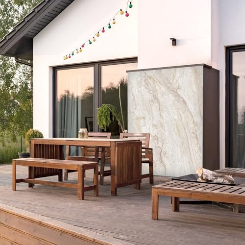 dedeco Outdoor-Rückwand Dekor Wand für Garten, Terrasse, als Außenfassade Paneel Motiv: Marmor V9, 300 x 150 cm, wasserfest, robust, als Wandverkleidung aus Aluminium, einfach renovieren