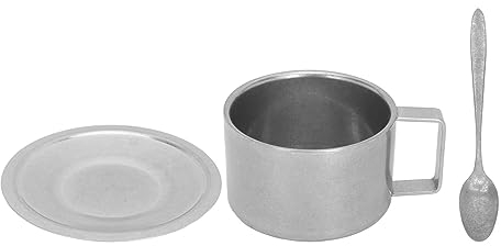 Tasse à Expresso Et Soucoupe Avec Cuillère, Ensemble De Tasses à Café Vintage En Acier Inoxydable De Style Italien, Kit De Tasses à Café Isolées, Tasses à Thé Pour Cappuccino Latte(200ML)