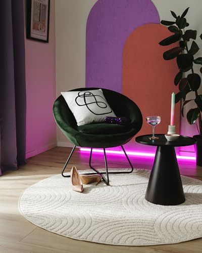 benuta Pop In- & Outdoor Teppich Mars - Creme rund 160 cm - Geometrischer Relief Wohnzimmerteppich - Leicht zu Reinigen - Strapazierfähig - Fußbodenheizung Geeignet