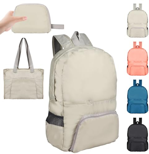 Ultraleichter, faltbarer Rucksack, 25 l, klein, wasserabweisend, langlebig, verstaubar, für Damen und Herren, Outdoor, Camping, Wandern, Reisen, Wandern, Radfahren, Einkaufen, khaki, One size