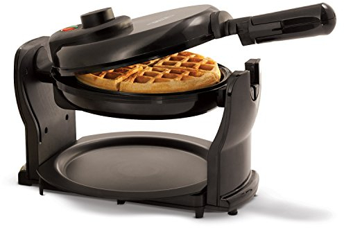 bella Gofrera para gofres belgas giratoria clásica con placas antiadherentes, bandeja de goteo extraíble, control de dorado ajustable y asas de tacto frío., Negro