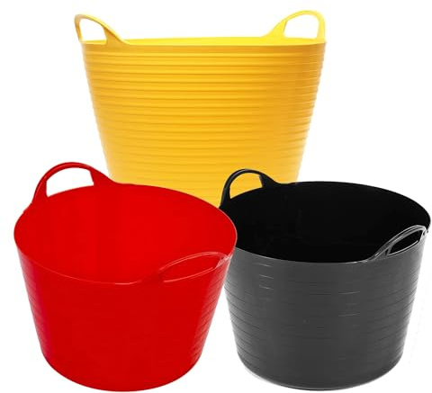 40 Litre Strong Robust Black Yellow or Red Coloured Flexible Tubs | For Multi Purpose Storage Container Garden Bucket