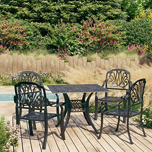 5-teiliges Bistro-Set aus Aluminiumguss in Schwarz, kleines Tisch- und Stuhlset, Tisch und Stühle mit hoher Rückenlehne, Möbelset für drinnen und draußen als Dekoration für Garten, Terrasse, Balkon