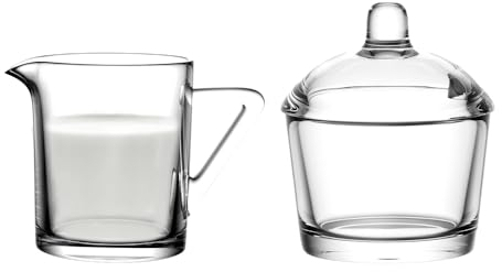 Pullmer Zuckerdose und Milchkännchen aus Glas, Zuckerbehälter aus Glas, rund, 200 ml(Set Glossy)