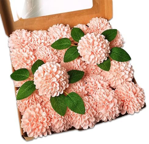 MISNODE 25 PCS Ramo de Flores de Hortensias Artificiales, Hortensias de Látex de Tacto Real, Flores de Hortensias Grandes Realistas, Flores Artificiales, Flores Secas, Tallos de(25pcs-Rosa)