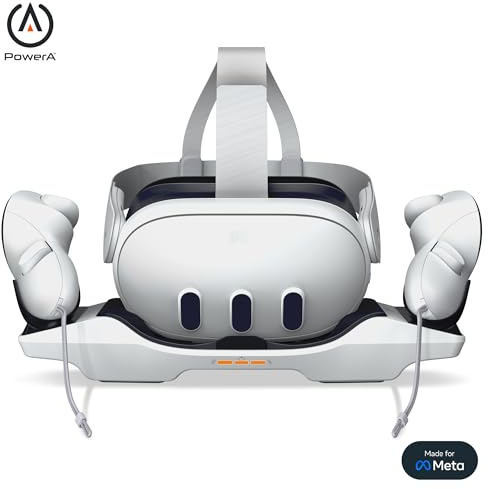 PowerA-Ladestation für Meta Quest 3 / 3S, VR-Headset-Ladegerät, Controller-Ladegerät, wiederaufladbare Controller-Batterien, bis zu 30 Stunden pro Ladung, Ladeanzeiger, USB-C-Betrieb