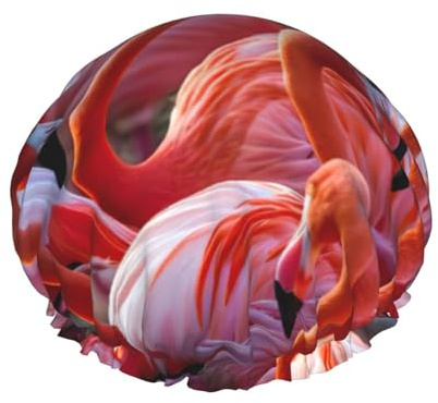 Wiederverwendbare Doppelschicht-Duschhaube, Flamingo-Druck, große Duschhaube, große Duschhauben