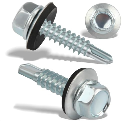 80 tornillos autorroscantes, 5,5 x 25 mm, tornillos para chapa trapezoidal, tornillos autorroscantes con junta, tornillos de perforación para techo con arandela de sellado, autorroscantes (plata)