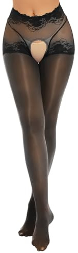 Eandarui Transparenta strumpbyxor för kvinnor, sexiga öppna steg, trosor, blommönster, underbyxor, långa leggings med fot, erotiska nattkläder, svart, XL