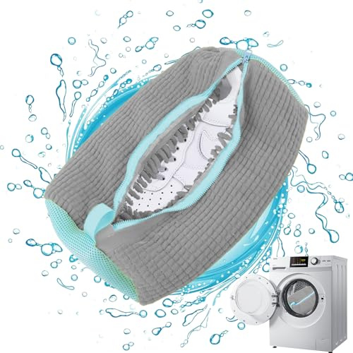 Schuhe Waschbeutel,Wiederverwendbarer Wäschebeutel mit Reißverschluss Schuhe Wäschesack,Verdickt Schuhe Waschbeutel mit 360° Reinigungsflusen für Turnschuhe,Tennisschuhe Alle Schuharten (40x20cm,Gray)