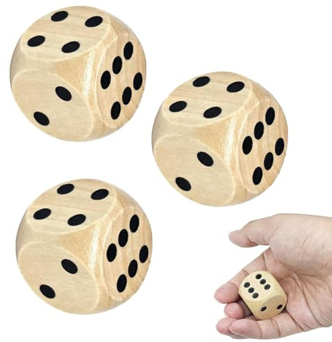 DAAIZIII Dadi di legno grandi, 30 mm, set da 3 pezzi, cubi grandi, cubi in legno, dadi da gioco in legno naturale, per gioco di legno, dadi tascabili, giochi di dadi