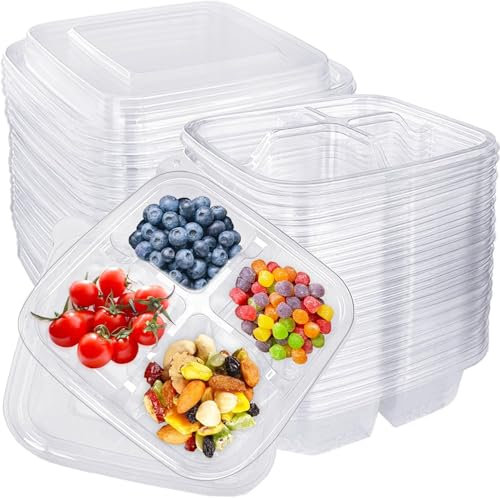 LATERN 25 Pezzi Scatola per Snack Bento, 16CM x 16CM Contenitori per Conservazione Alimenti Impilabili a 4 Scomparti Scatola per Preparazione dei Pasti a Prova di Perdite per Scuola Lavoro Viaggio