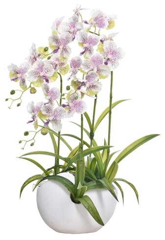 TreesHouse Premium Orchideen Künstlich 58 cm I Künstliche Orchideen wie Echt I Blumen Deko I Künstliche Orchidee im Topf I Hergestellt in der EU I 4 Stängel - 22 Blüten I Lila (Blumentopf aus Beton)