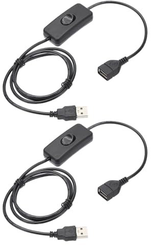 sourcing map Lot de 2 rallonges USB avec interrupteur à bascule ON/OFF 1 m USB mâle vers femelle pour lampe de bureau, ventilateur, bande lumineuse LED, noir