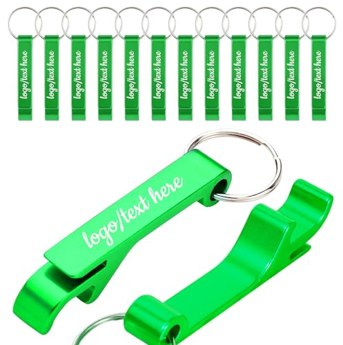 300 pièces porte-clés décapsuleur personnalisé, gravé avec logo/texte, décapsuleur en aluminium pour la bière et les boissons, idéal pour les fêtes, les anniversaires, les bars, les mariages -Vert