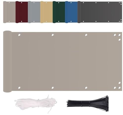 NINGOU Balkon Sichtschutz Ohne Bohren Wind-und UV-Schutz, 100% Polyester, Mit Montagezubehör, 180g/m²,für Balkon geländer,Terrasse & Garten Taupe 140x300cm