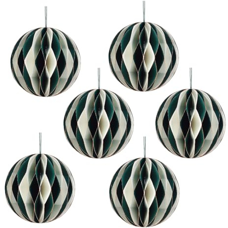 Paquete de 6 esferas de papel redondas coloridas hechas a mano, decoraciones colgantes de Navidad para el hogar y la oficina, suministros de fiesta