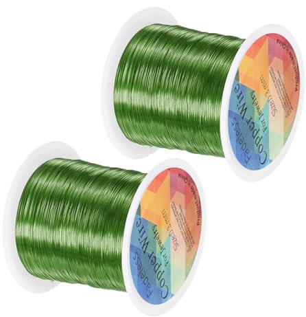 M METERXITY 2 Rollen Schmuckdraht 32 Gauge 328FT Basteldraht 0.2mm Grün | Kupfer Perlen Draht, Weicher Metalldraht, Für Schmuckherstellung/Pflanzen/Weben/DIY Basteln, 100M, 32 Gauge, 328FT, Kupfer