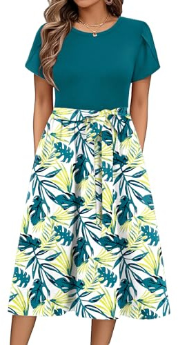 Zeagoo Abiti Estivi da Donna Rotondo Vestito Elegante Manica Corta Midi