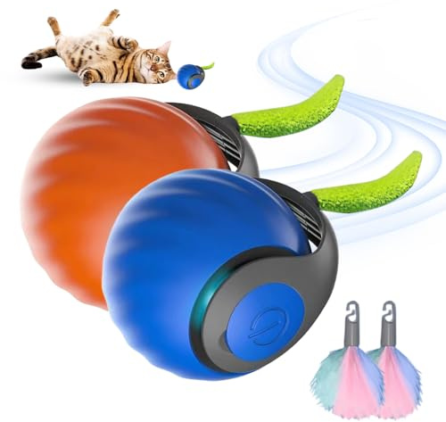 Katzenspielzeug Ball, 2025 Neu Katzenspielzeug Elektrisch Magic Ball Hunde Selbstbeschäftigung, Hundespielzeug Interaktives Spielzeug Katze Automatischer Rollball für Katzen Hunde (Blau + Orange)