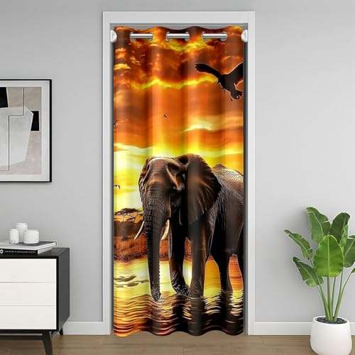 Homewish Türvorhang 3D-Elefant, blickdicht, 86 x 203 cm, Safari, Motiv: afrikanischer Elefant, bedruckt, Schrankvorhänge, ästhetisch, Natur, Landschaft