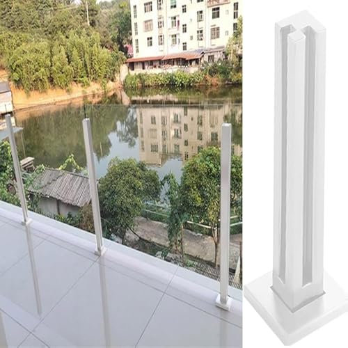 DECAKE Ringhiera in Vetro Bianco, ringhiera in Vetro per Scale, ringhiera in Vetro per balconi, ringhiera in Acciaio Inox 304, Colonna divisoria per balaustra Quadrata (Colore: Bianco-Ang