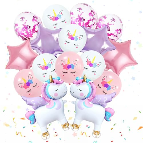 Einhorn Folienballon 16 Stück Einhorn Luftballons Geburtstagsdeko 3D Folienballon Einhorn Stehend Deko Einhor-n Deko Kindergeburtstag für Kinder Geburtstag Babyparty