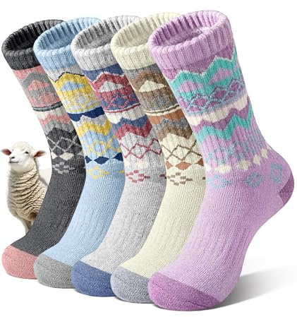 SIMIYA 5 Pairs Warm Socks Women Breathable Merino Wool Sock